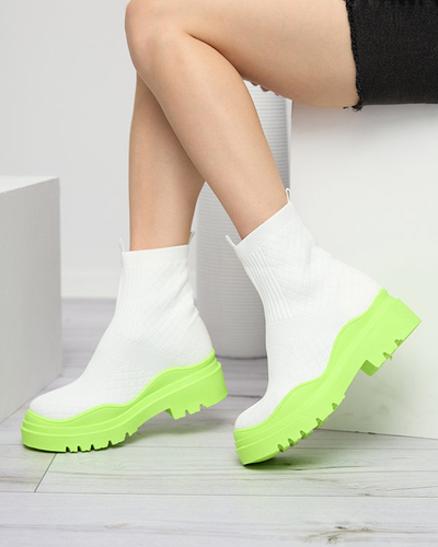 Weiß-grüne Damenstiefel mit flachem Absatz Seritis - Footwear