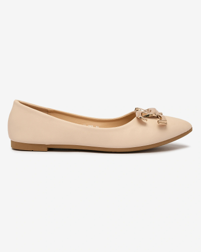 Royalfashion Beige Damen-Ballerinas mit spitzer Spitze und Verzierung auf der Nase Figgda