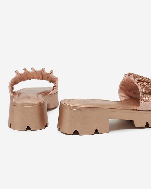 Золоті жіночі тапочки з фіанітами Emkoy - Взуття