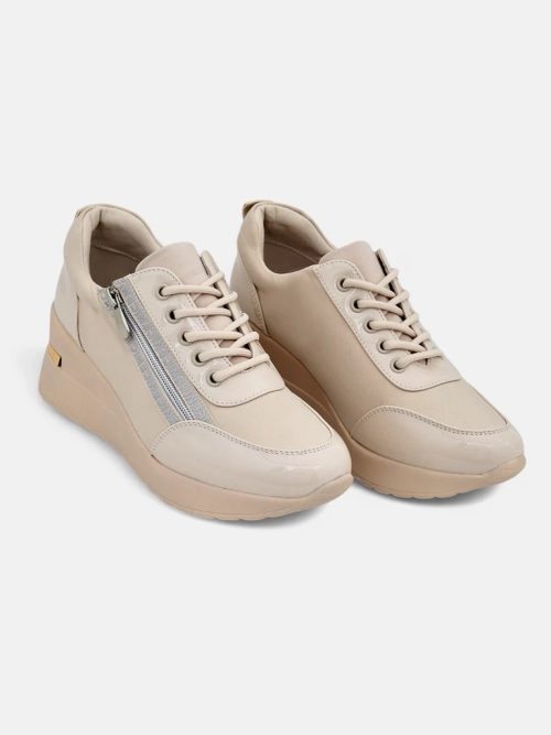 Жіночі снікерси на танкетці HeraBea бежеві з екологічної шкіри 6,5 см із замком