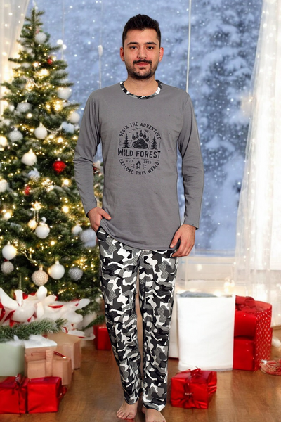 Marineblauer Herrenpyjama mit karierter Hose - Bekleidung