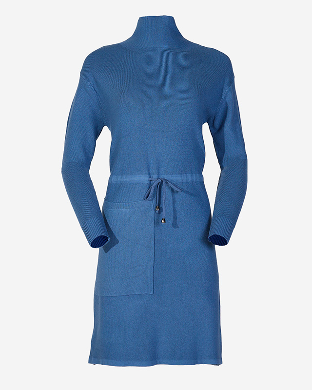 Dunkelblaues Damen-Pulloverkleid mit Rollkragen - Kleidung