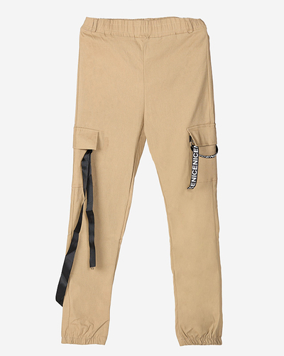 Beige Damen-Cargohose mit Gürtel - Kleidung