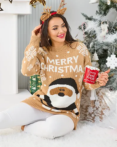 Royalfashion Damen Weihnachts-Pullover mit Weihnachtsmann