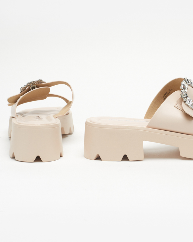 Beige Damenhausschuhe mit Zirkonverzierungen Sadoh- Footwear