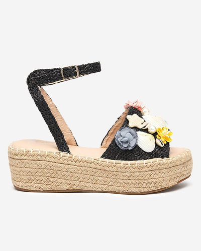 Schwarze Damensandalen a'la Espadrilles mit dekorativem Obermaterial Soramis - Footwear