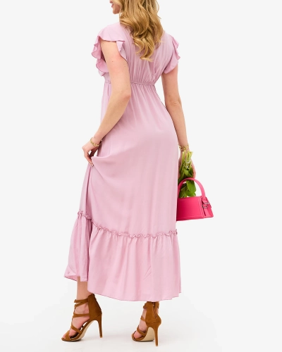 Rosafarbenes langes Damenkleid mit Spitze - Kleidung