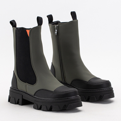 Dunkelgrüne Damenstiefel mit massiver Rosidi-Sohle - Schuhe
