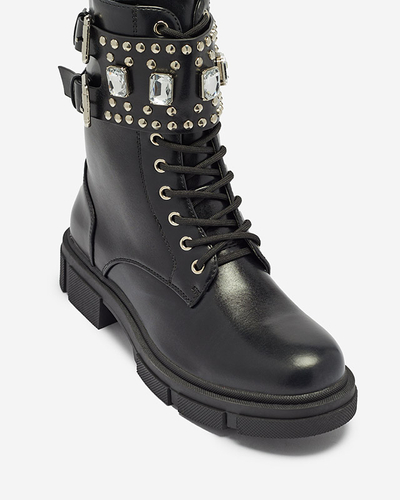 Schwarze Damen Baggerstiefel mit Verzierungen Tobrissa - Schuhe