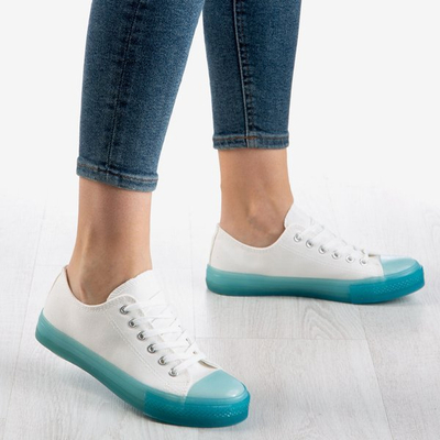Weiße Damenschuhe mit blauer Sohle Turnschuh - Schuhe