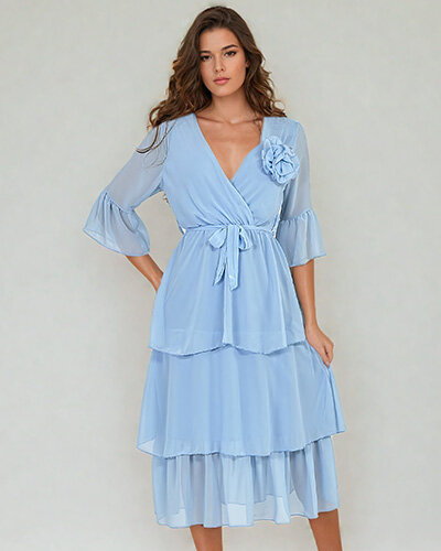 Royalfashion Damen Midikleid mit Rüschen