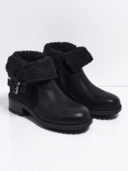 Botki damskie eko skórzane z kożuszkiem Kavira