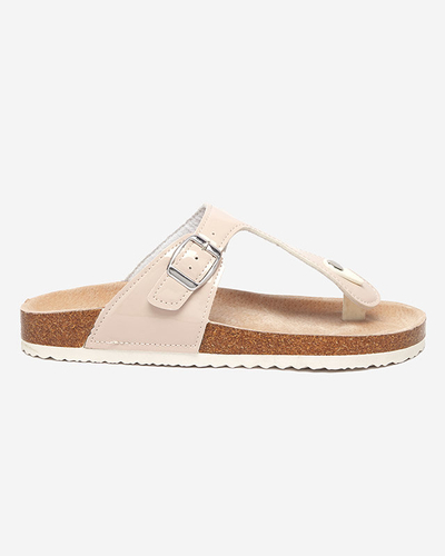 Beige lackierte Damenhausschuhe Elotsi - Schuhe