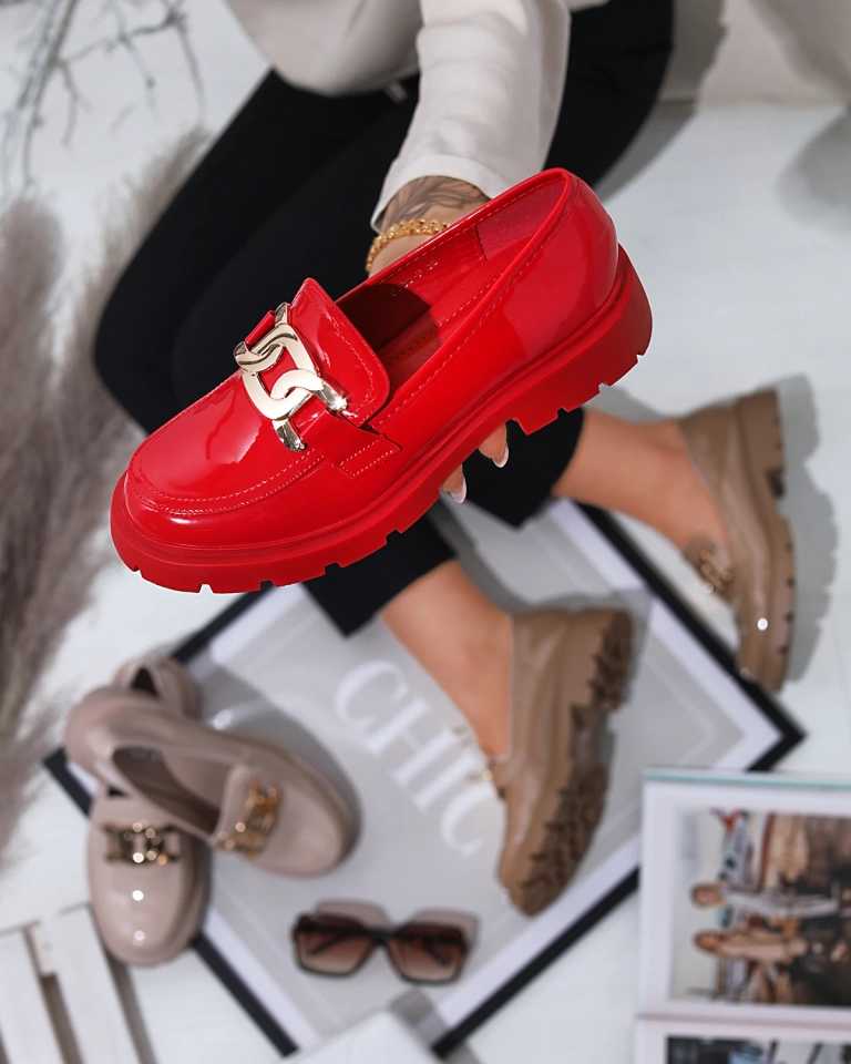 Hellbraun lackierte Mokassins für Damen Pogola- Footwear