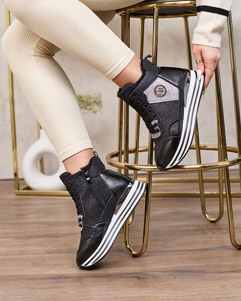 Royalfashion Damen sportliche schwarze Sneaker mit Glitzer Kawellas