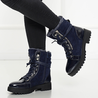 Damen Stiefel marineblau teilweise lackiert Ginoko - Schuhe