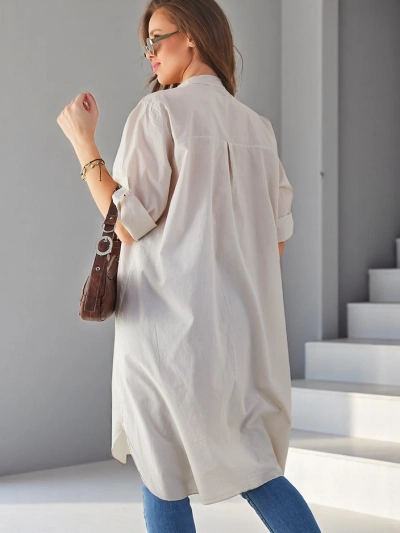 Royalfashion Baumwoll langer Damen Oversized-Hemd