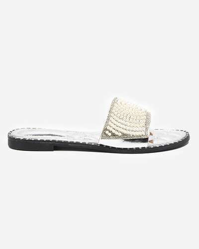 OUTLET Silberne Damenpantoffeln mit Ahaio-Dekorationen - Schuhe