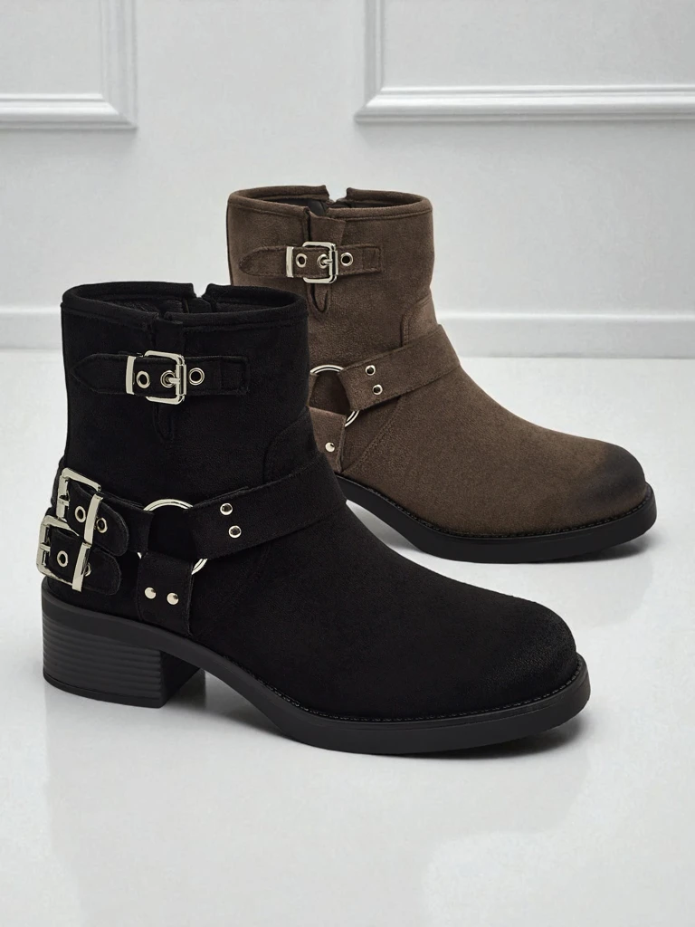 Damenstiefeletten aus Öko-Wildleder mit Schnallen Valtos