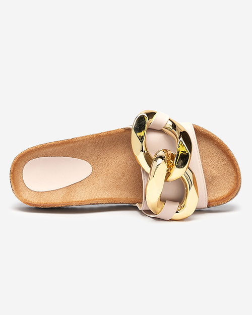 Жіночі шльопанці Coralia Royalfashion ecru на платформі з ланцюжком