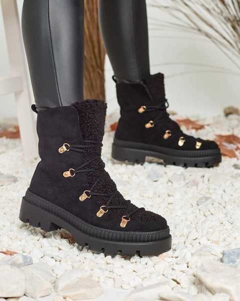 Royalfashion Чорні жіночі утеплені черевики-трапери з овчиною Lery Walk