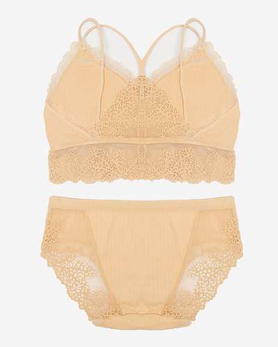Damen-Unterwäsche-Set mit beiger Spitze - Unterwäsche