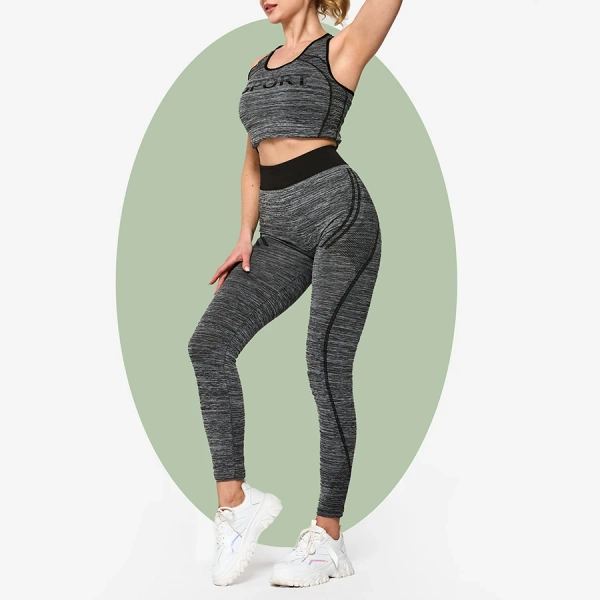 Graues Damen-Sport-Set mit schwarzen Einsätzen - Kleidung