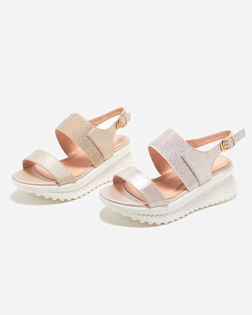 Коричнево-золоті жіночі босоніжки з фіанітами Mareeo - Взуття