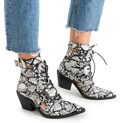 Weiße und schwarze Cowboystiefel für Frauen mit Ciarran-Schnallen - Schuhe