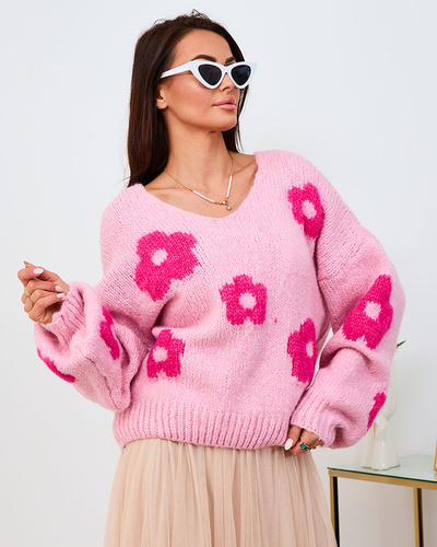 Royalfashion Brauner Damenpullover mit Blumenmuster