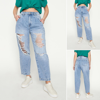 Hellblaue, zerrissene Jeans für Damen - Kleidung