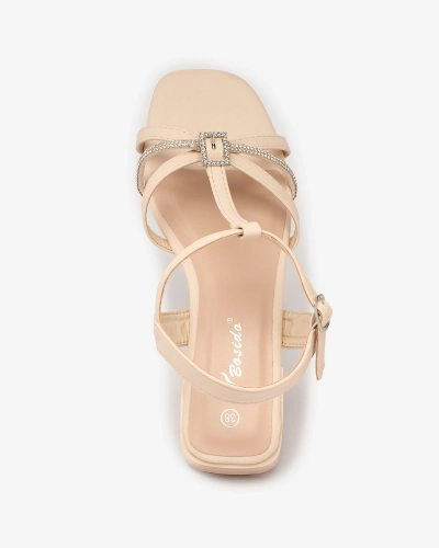 Royalfashion Beige Damen Sandalen mit niedrigem Absatz und Zirkonia Luietta