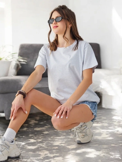 Royalfashion Damen Baumwoll Freizeit T-Shirt mit Rundhals