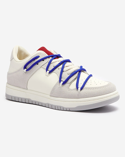 Weiß-graue Damen-Sport-Sneakers mit marineblauen Schnürsenkeln Olierinc - Schuhe