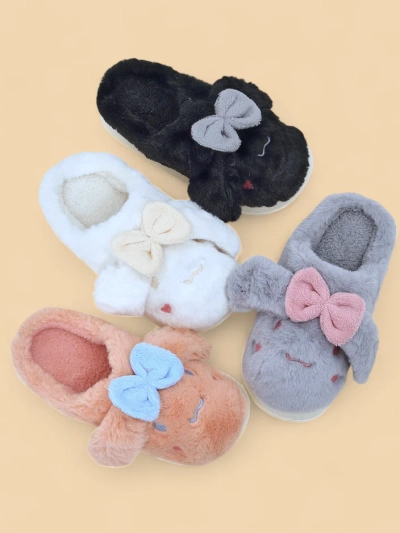 Royalfashion Damen-Fellslipper mit einer Schleife Savos