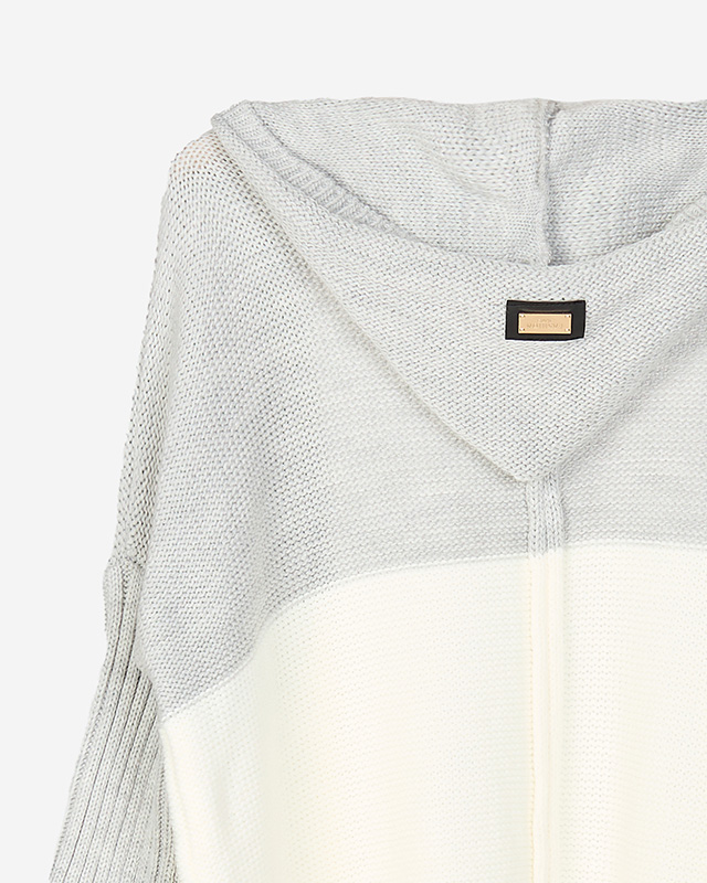 Langer Cape-Pullover für Damen in Grau, Creme und Rosa - Kleidung