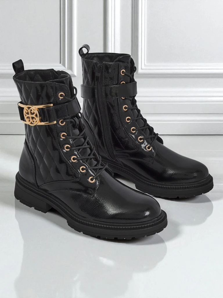 Gesteppte Damen Stiefeletten aus ökologischem Lackleder Opal Verge