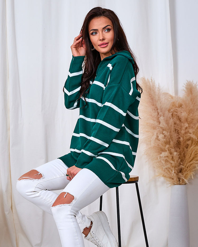 Royalfashion Grüner Damenpullover mit aufgeknöpftem Rollkragen