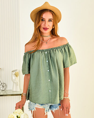 Royalfashion Damenbluse a'la hiszpanka mit Zierknöpfen