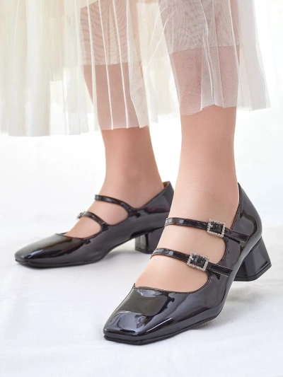 Royalfashion Glänzende Damenschuhe mit Absatz und Riemen Vible
