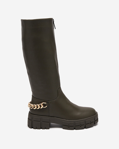 Dunkelgrüne Öko-Leder-Öko-Lederstiefel für Damen - Schuhe