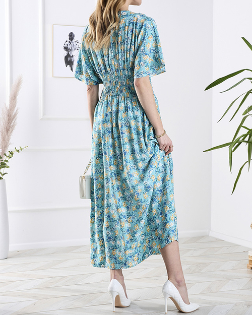 Синя жіноча сукня міді з квітковим візерунком - Одяг