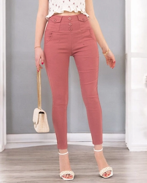 Рожеві жіночі трегінси з гудзиками