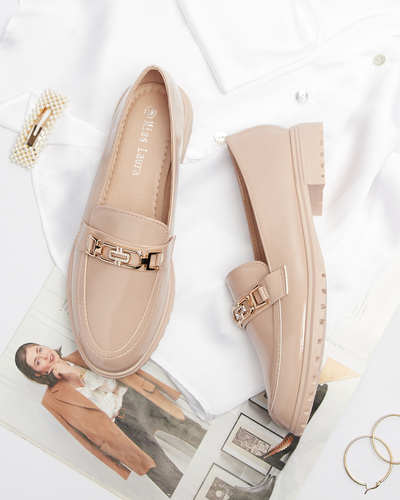 Lackierte Damenmokassins mit Ornament in Beige Horiff- Footwear