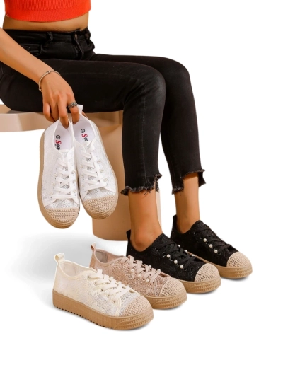 Royalfashion Damen Sneakers aus Spitze mit Pailletten Nille