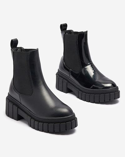 Schwarze Damenstiefel aus Lackleder mit dickerer Sohle Fazzati-Schuhe