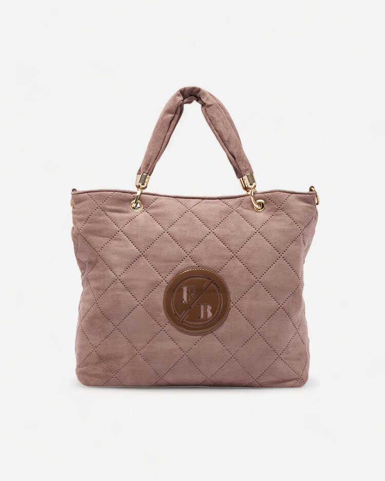 Royalfashion Braune Damenhandtasche aus Öko-Wildleder mit Patch