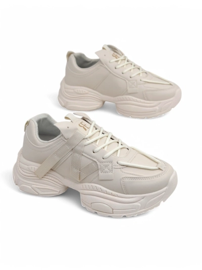 Beige Damen-Sneakers Platina Roma mit flachem Absatz aus Öko-Leder 5 cm