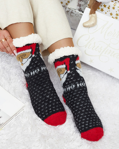 Royalfashion Різдвяні утеплені чорні жіночі шкарпетки