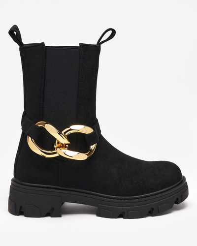 Schwarze Damenstiefel mit goldener Verzierung Cygreia - Schuhe